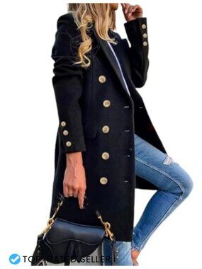 Wool Blend Peacoat Double Breasted Midi Winter Work Coat